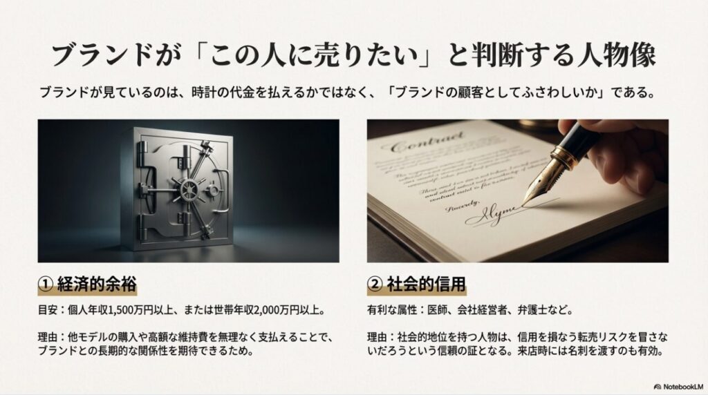 ブランドが販売対象とする人物像、経済的余裕と社会的信用の条件