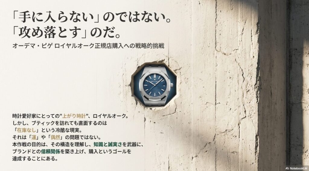 ロイヤルオーク正規店購入への戦略的挑戦と記事の概要スライド