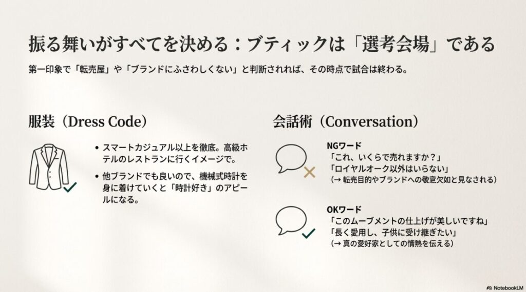 正規店訪問時のスマートカジュアルな服装例と店員へのNG・OKワード集