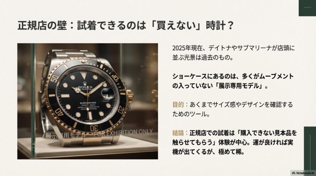 ロレックス正規店の展示専用モデル(サブマリーナ)