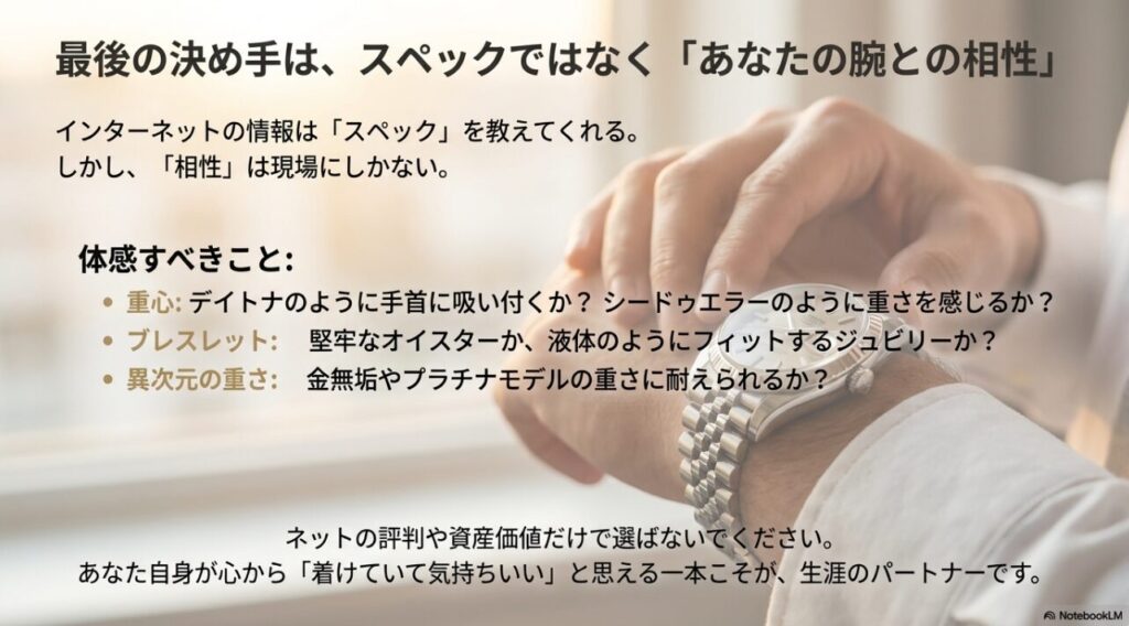 ロレックス購入の決め手となる重心やブレスレットの装着感