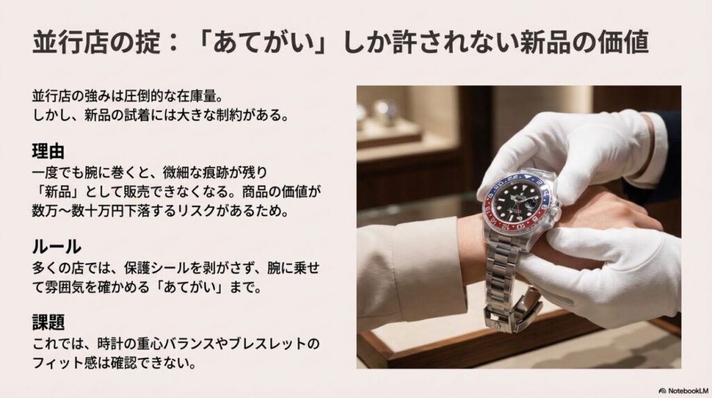 並行輸入店での新品ロレックス試着ルール(あてがい)