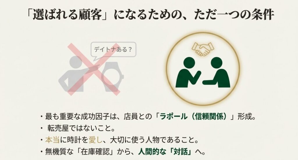 ロレックス店員と信頼関係（ラポール）を築き選ばれる顧客になるための条件