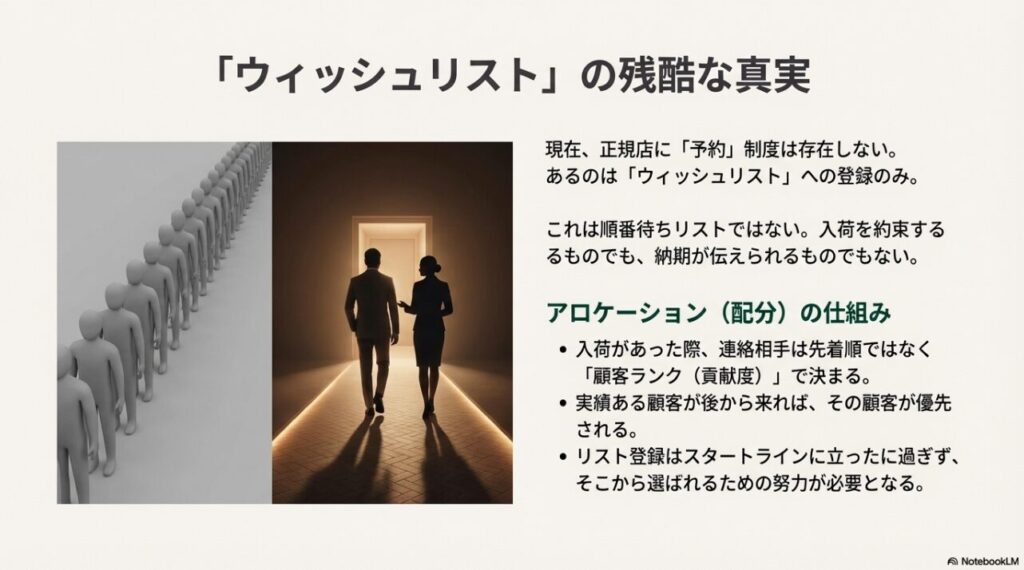 ロイヤルオークのウィッシュリスト登録と顧客ランクによる配分システム