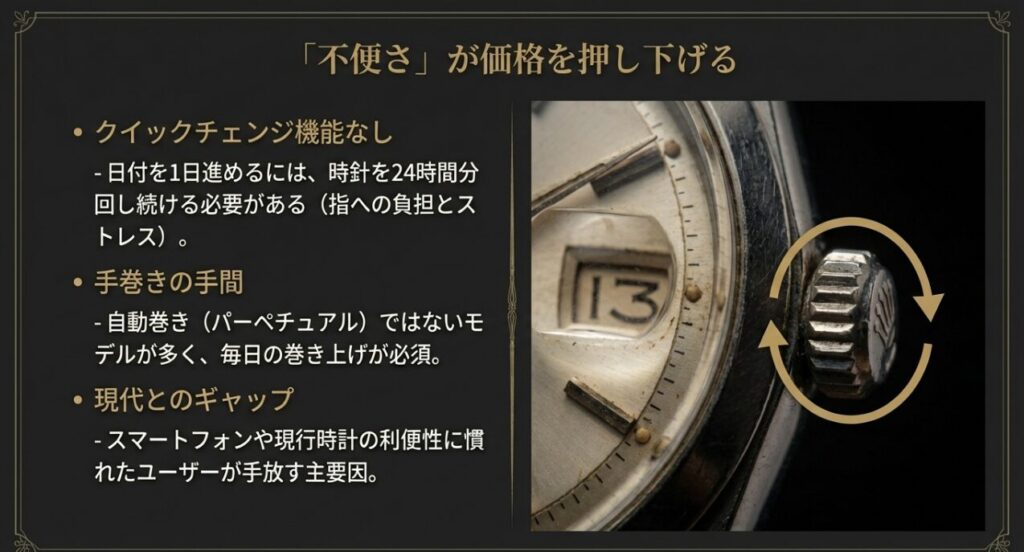 アンティークロレックスの不便な点：日付早送り機能なしと手巻きの手間