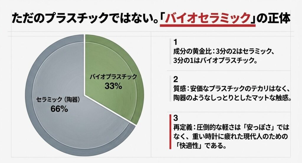 バイオセラミックの正体。成分の3分の2はセラミック、3分の1はバイオプラスチックという黄金比