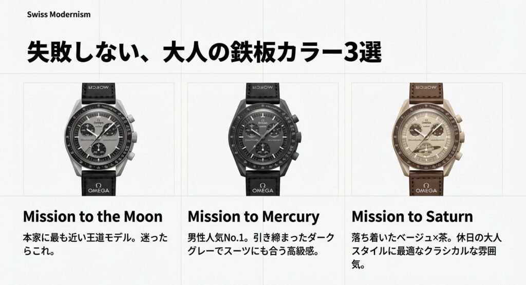 失敗しない大人の鉄板カラー3選。Moon(月)、Mercury(水星)、Saturn(土星)の特徴