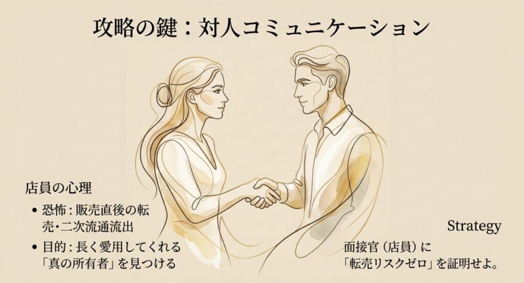 店員は面接官。転売リスクがないことを証明し信頼を得るためのコミュニケーション戦略。