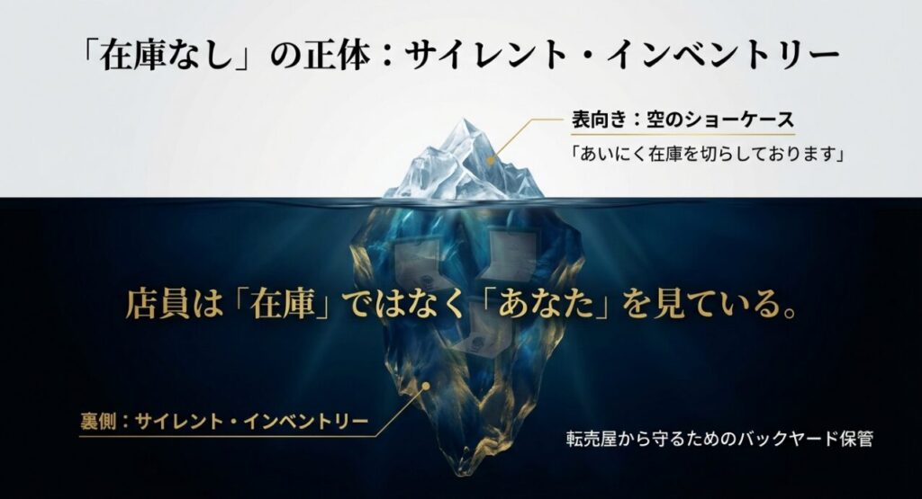 正規店の在庫確認の裏側。空のショーケースとバックヤードにあるサイレントインベントリーの仕組み。