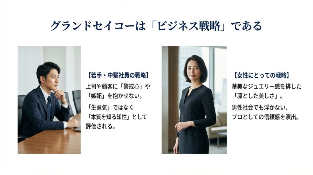 警戒心や嫉妬を抱かせず、若手や女性のプロとしての信頼感を演出するビジネス戦略