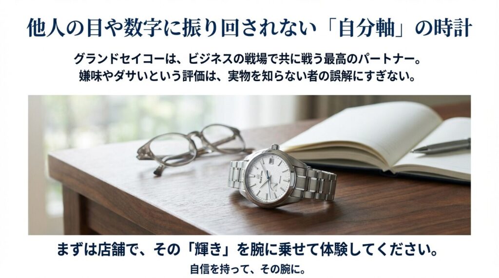 ビジネスの戦場で共に戦う最高のパートナーとして、自信を持って腕に乗せたいグランドセイコー